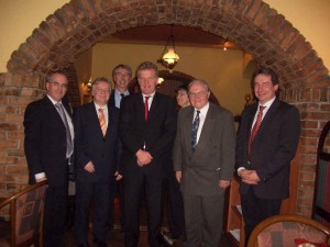 From the left: Architect Helmut Hauser (who, together with his wife Ute – 3rd from the right – has a lot of Albania experience, also from building the whole Nehemia campus, in a modern, very attractive style, perfectly adapted to the environment), Hans-Juergen Zahorka from LIBERTAS, George Sturm as Rector of Nehemia University, Minister Genç Pollo, and Prof. Kurt Schönherr (2nd from right) who signed also a Letter of Intent for the YMCA universities, as well as – at the right – Arnold Geiger, Chairman of Nehemia Foundation Council, the soul and fist behind Nehemia Foundation in Albania.